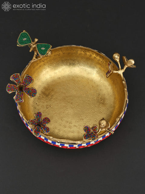 10" Decorative Flower Urli in Brass with Inlay Work