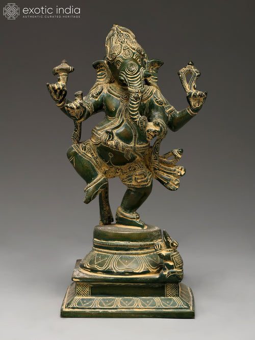 13" Dancing Lord Ganesha Brass Statue for Home Decor