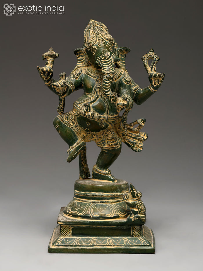 13" Dancing Lord Ganesha Brass Statue for Home Decor