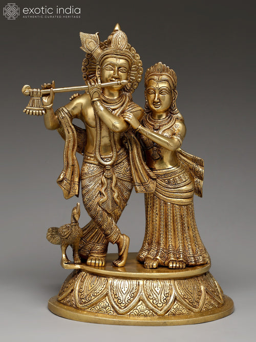 15" Standing Radha Krishna Handmade Brass Statue