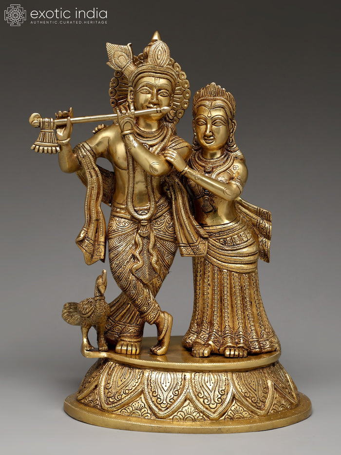 15" Standing Radha Krishna Handmade Brass Statue