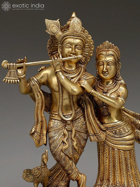 15" Standing Radha Krishna | Brass Statue