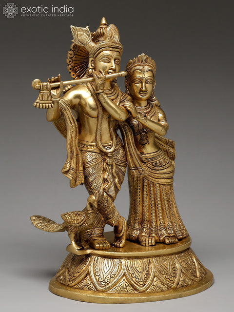 15" Standing Radha Krishna | Brass Statue