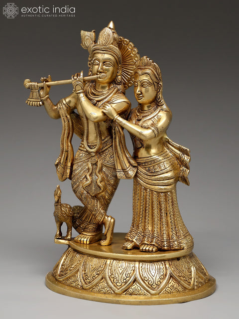 15" Standing Radha Krishna | Brass Statue