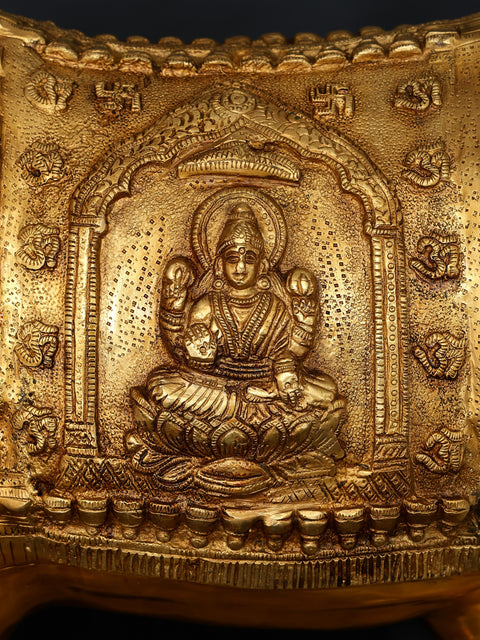 34" Large Size Cow and Calf with Lakshmi Ganesha Carving | Brass Statue