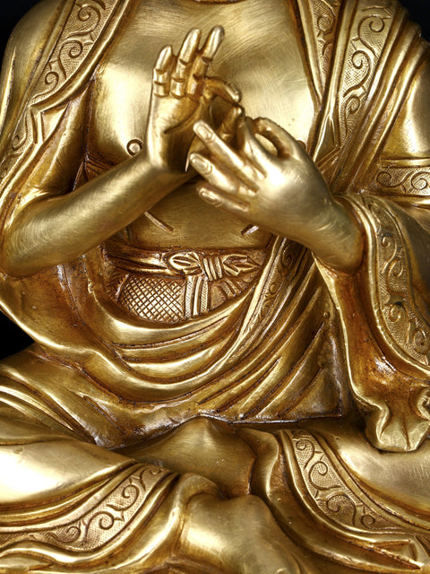 9" Lord Buddha in Dharmachakra Mudra | Brass Statue