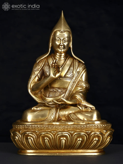 9" Tibetan Buddhist Monk Tsongkhapa Brass Statue