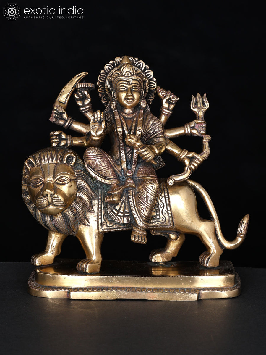 7" Eight Armed Durga Sherawali Maa Handmade Brass Statue