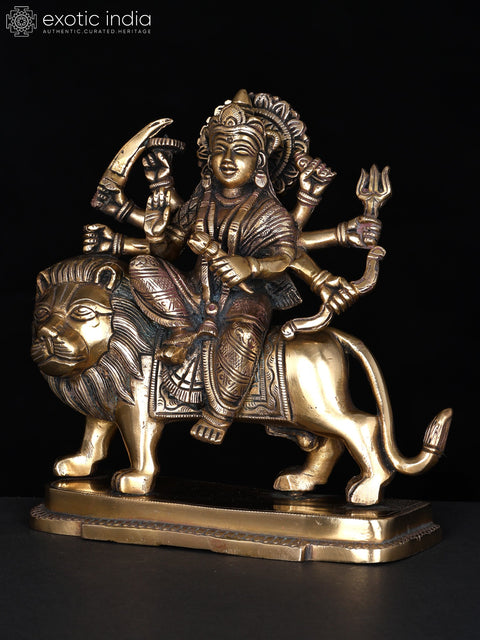 7" Eight Armed Goddess Durga (Sherawali Maa) | Brass Statue