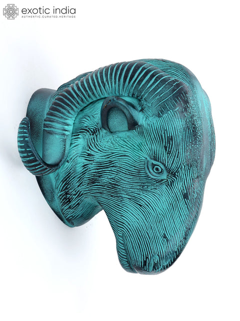 7" Wall Hanging Sheep Head in Brass | Home Decor