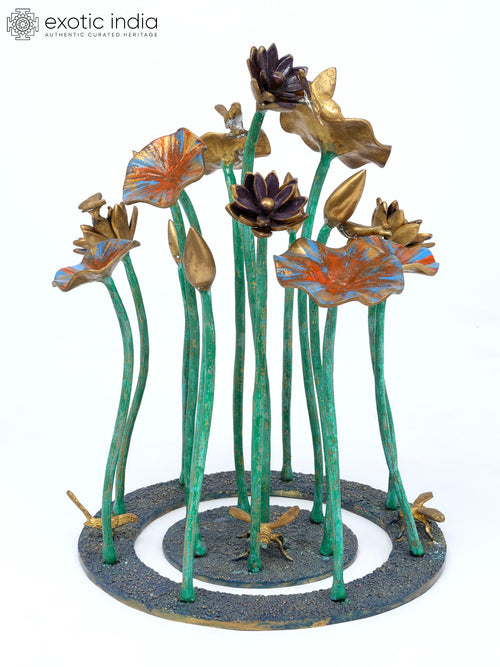 16" Brass Decorative Flowers Showpiece for Table Decor
