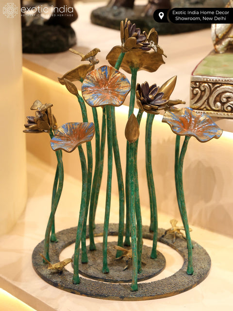 16" Decorative Flowers Showpiece in Brass | Table Decor