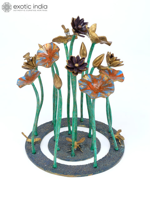 16" Decorative Flowers Showpiece in Brass | Table Decor