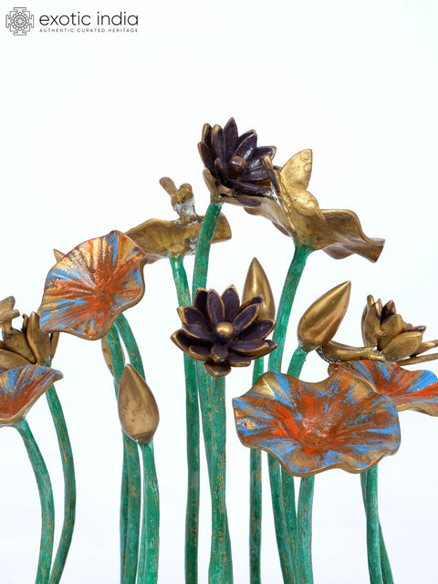 16" Decorative Flowers Showpiece in Brass | Table Decor