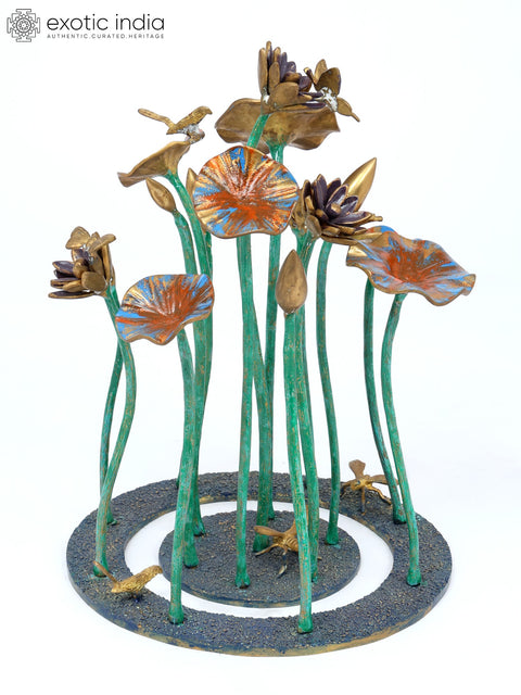 16" Decorative Flowers Showpiece in Brass | Table Decor