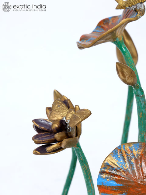 16" Decorative Flowers Showpiece in Brass | Table Decor