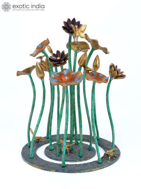 16" Decorative Flowers Showpiece in Brass | Table Decor