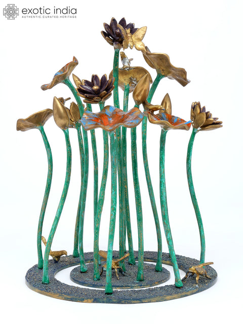 16" Decorative Flowers Showpiece in Brass | Table Decor