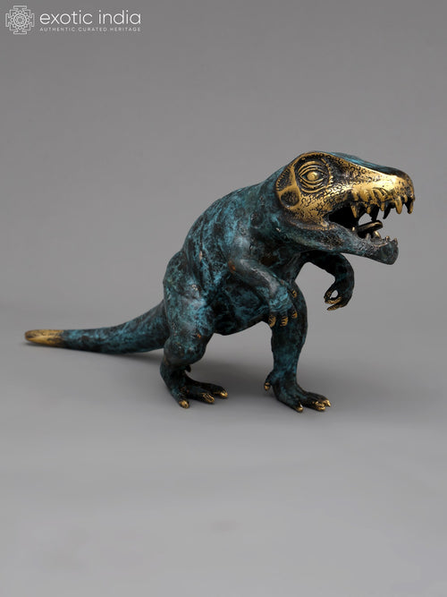 14" Brass Dinosaur Statue for Table Decor