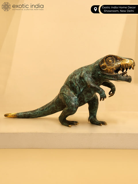 14" Brass Dinosaur Statue | Table Decor