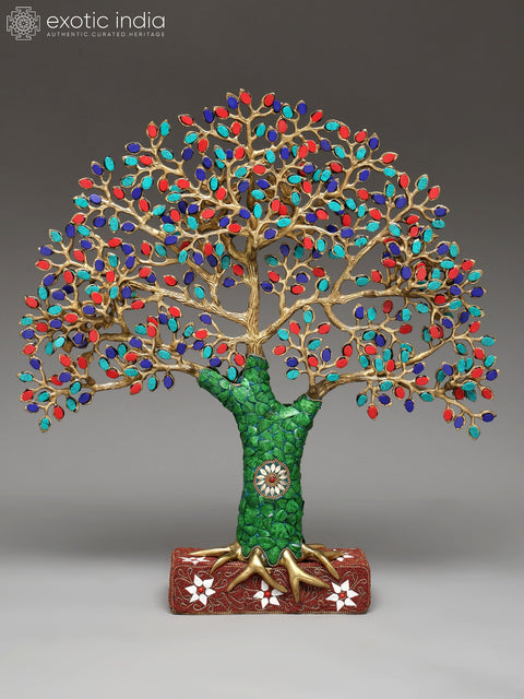 19" Brass Tree of Life with Inlay Work