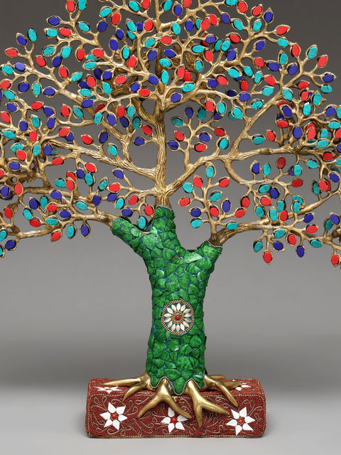 19" Brass Tree of Life with Inlay Work