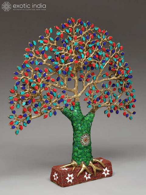 19" Brass Tree of Life with Inlay Work
