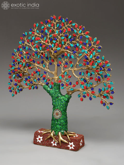 19" Brass Tree of Life with Inlay Work