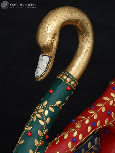 11" Cygnet with Mother Swan Figurine | Brass Statues with Inlay Work | Table Decor