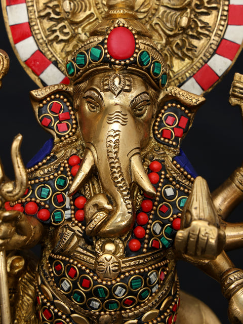 11" Drishti Ganesha Statue in Brass with Inlay Work