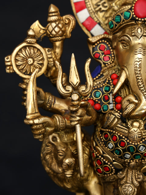 11" Drishti Ganesha Statue in Brass with Inlay Work