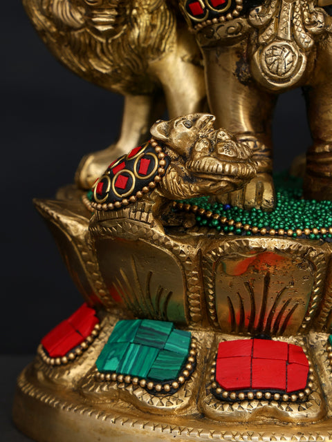 11" Drishti Ganesha Statue in Brass with Inlay Work