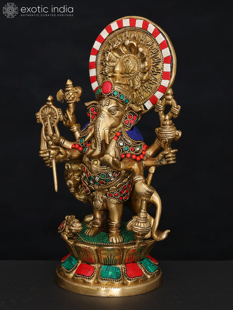 11" Drishti Ganesha Statue in Brass with Inlay Work