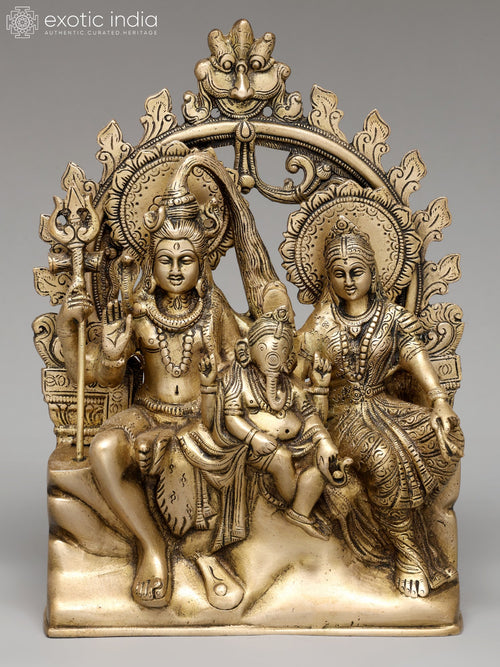 10" Brass Lord Shiva Family Seated on Kirtimukha Throne Statue