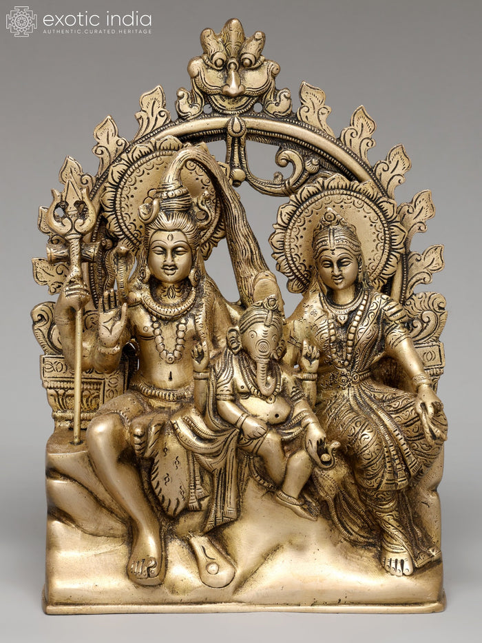 10" Brass Lord Shiva Family Seated on Kirtimukha Throne Statue