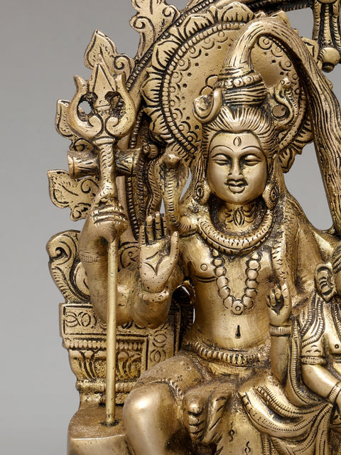 10" Lord Shiva Family Seated on Kirtimukha Throne | Brass Statue