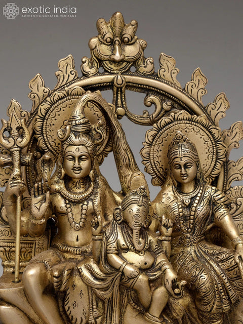 10" Lord Shiva Family Seated on Kirtimukha Throne | Brass Statue