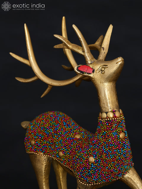 11" Brass Pair of Reindeers with Inlay Work | Table Decor