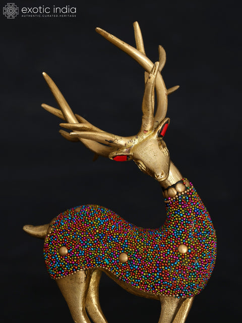 11" Brass Pair of Reindeers with Inlay Work | Table Decor