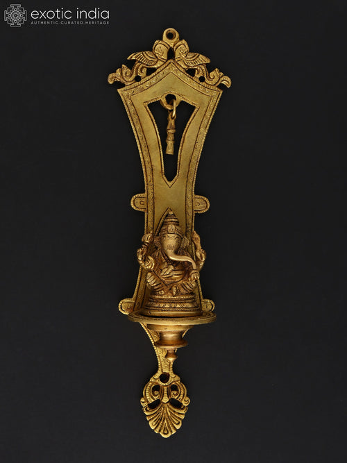 12" Lord Ganesha Brass Wall Hanging Statue for Pooja