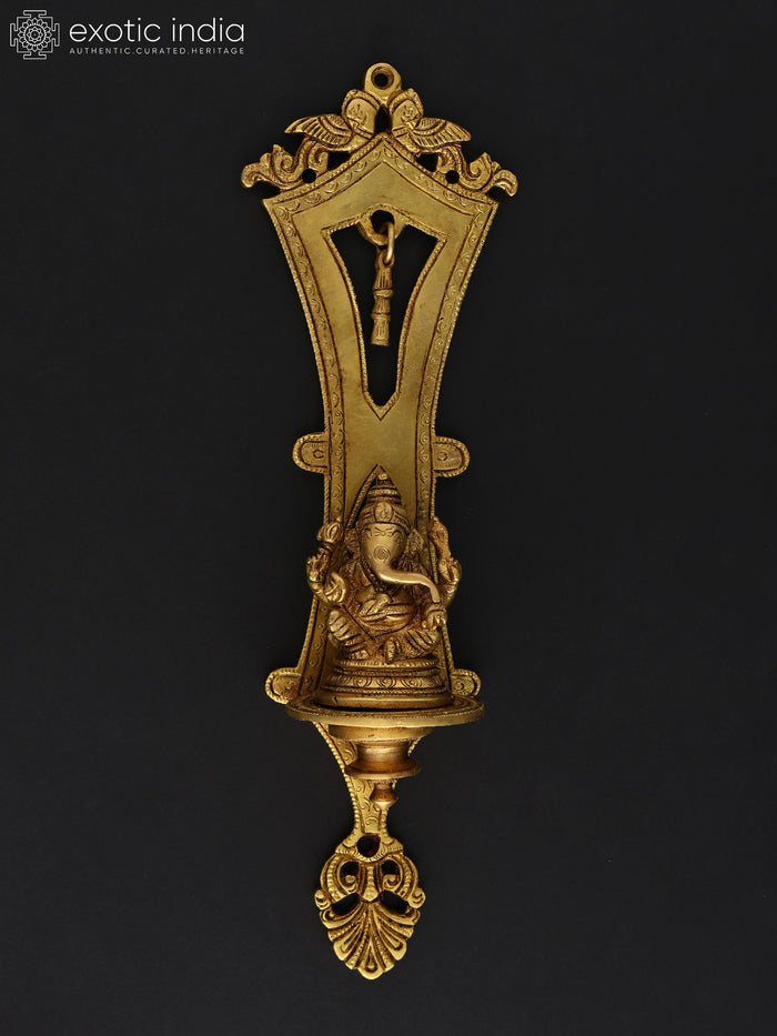 12" Lord Ganesha Brass Wall Hanging Statue for Pooja