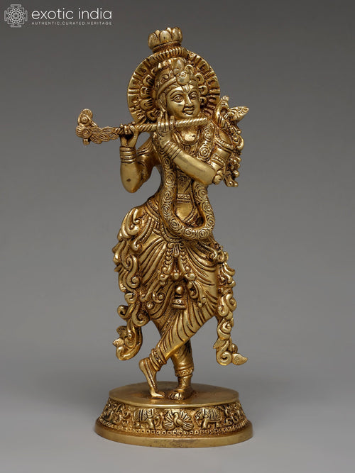 9" Tribhanga Krishna Brass Statue for Pooja
