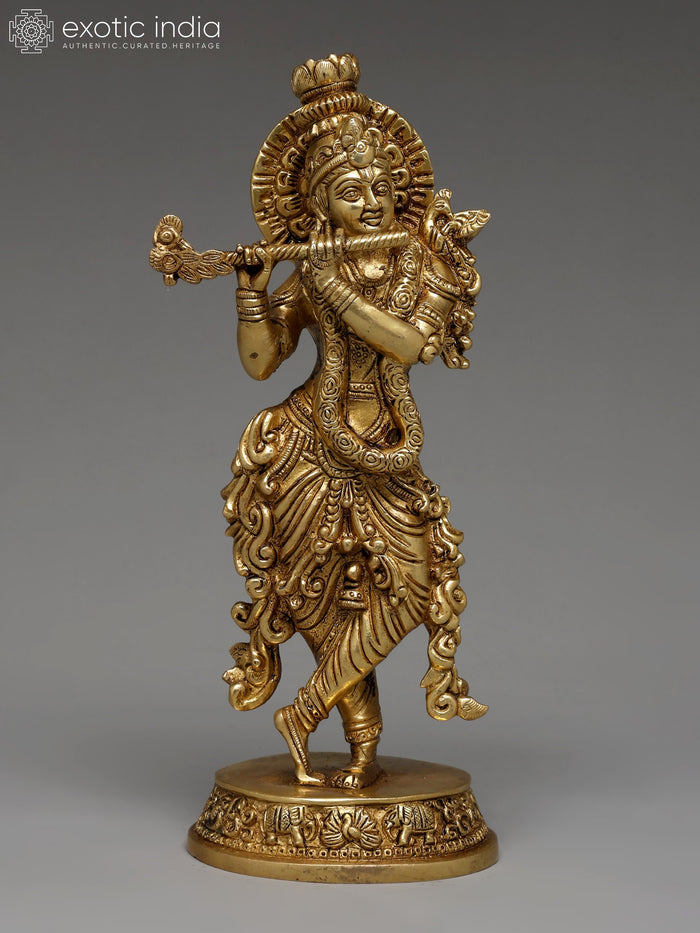 9" Tribhanga Krishna Brass Statue for Pooja