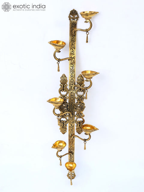 30" Designer Wall Hanging Diyas (Lamps) in Brass