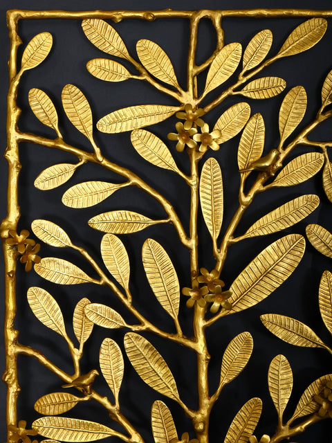 60" Large Rectangular Shaped Brass Tree Branch Wall Art with Birds | Home Decor