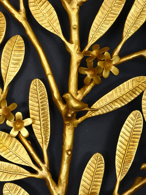 60" Large Rectangular Shaped Brass Tree Branch Wall Art with Birds | Home Decor