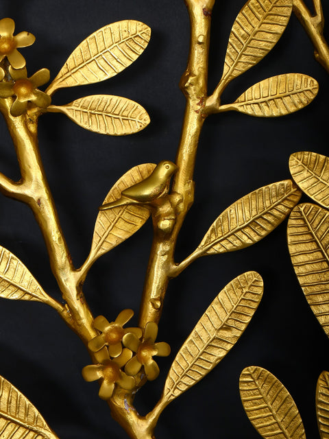 60" Large Rectangular Shaped Brass Tree Branch Wall Art with Birds | Home Decor