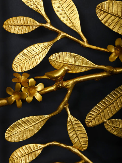 60" Large Rectangular Shaped Brass Tree Branch Wall Art with Birds | Home Decor
