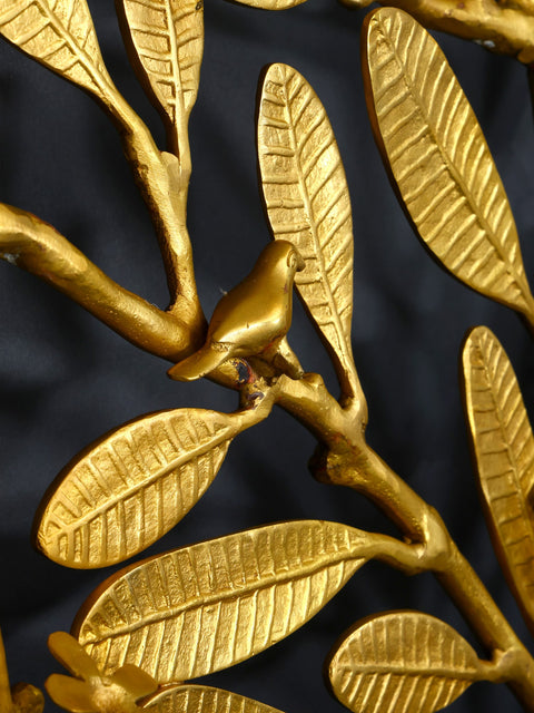 60" Large Rectangular Shaped Brass Tree Branch Wall Art with Birds | Home Decor