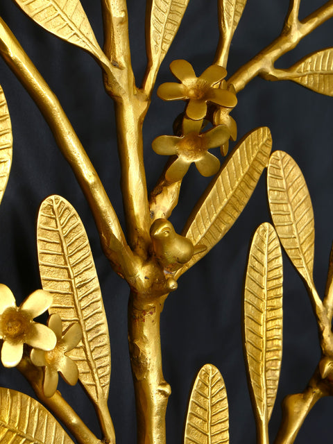 60" Large Rectangular Shaped Brass Tree Branch Wall Art with Birds | Home Decor